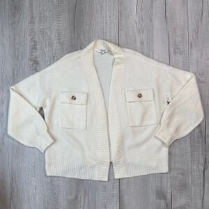 Madewell Cream Sweater Cargo Cardigan WMNS Large Open Front w/Flap Pockets Knit